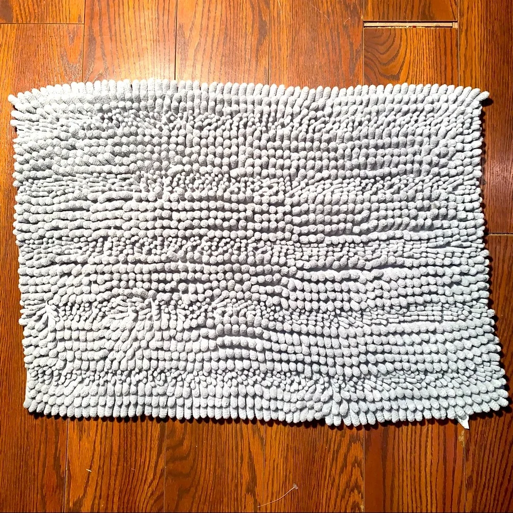 Gray Plush Chenille Bath Mat Set 2-Piece Shaggy Absorbent